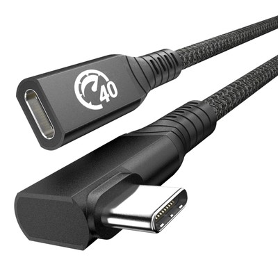 USB 4 Extension Cable 240W 2FT, Right Angle Thunderbolt 4/3 & USB C Male to F...