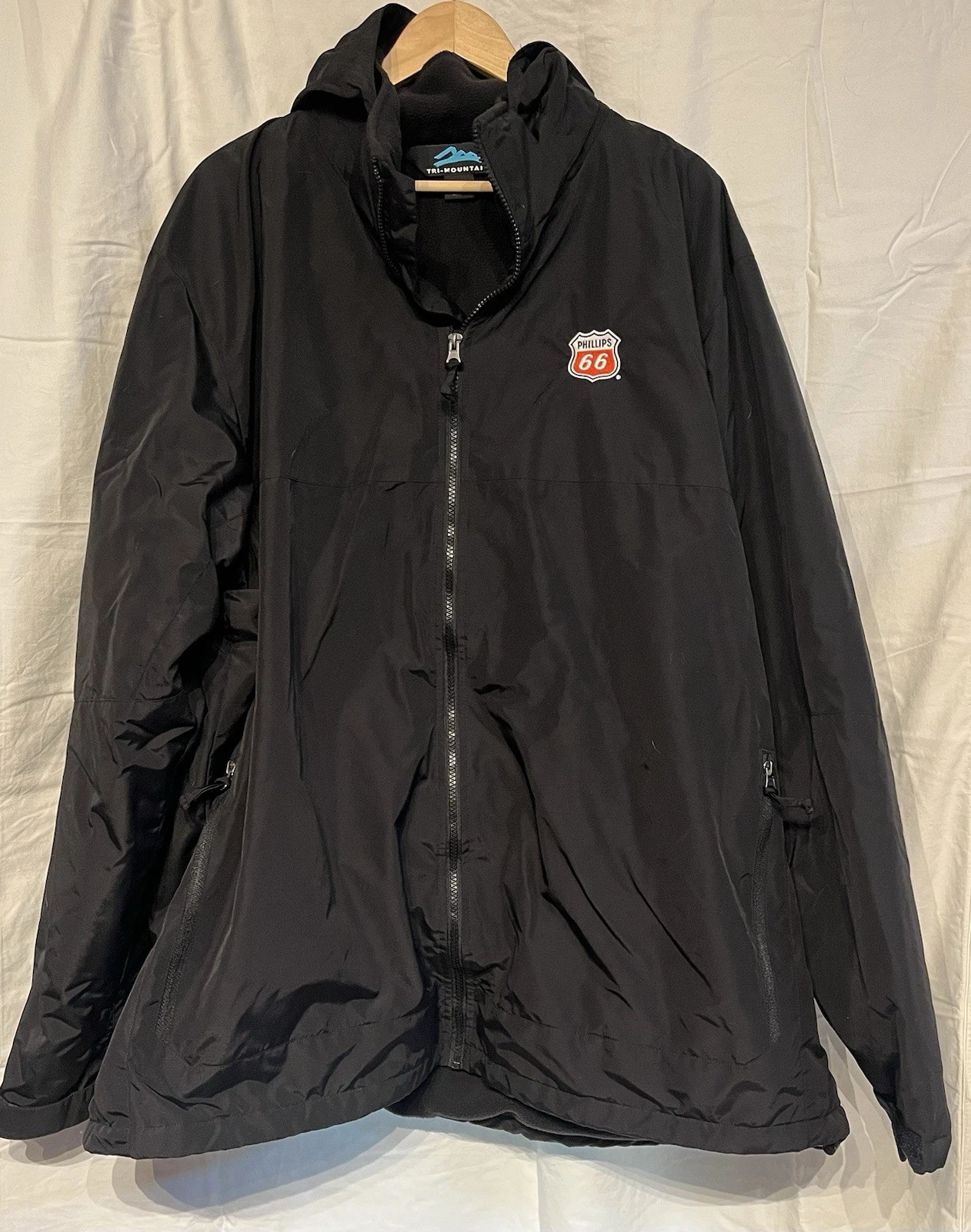 Phillips 66 Tri-Mountain Hooded Jacket Black Fleece Lined Full Zip Men’s 4XL