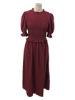 Per Una Women's Dress Claret Ruffle Neck & Waist Shirred Bodice Keyhole Midi New
