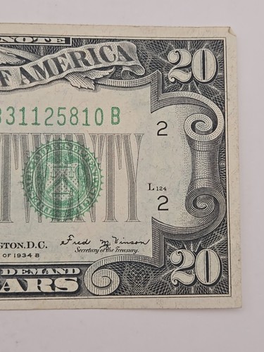1934 B Twenty $20 Dollar Federal Reserve Note B New York, New Yoke - Picture 4 of 8