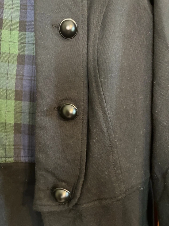 Soft Surroundings Black Military Style Button Jacket XS Plaid Lining - Image 3 of 4