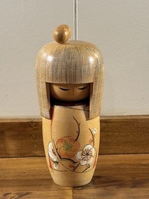 Vintage Sosaku Kokeshi by Kojo Tanaka, Japan., 1960s Wooden Girl Pink Flowers 7 