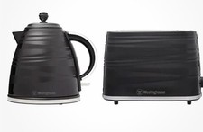 Westinghouse 1.7 L  Kettle  And 2 Toaster Pack  Black Stylish White Stripe