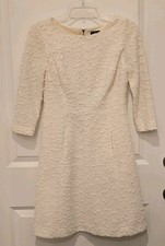 Vince Camuto White Textured Sheath 3/4 Sleeve Dress Size 2