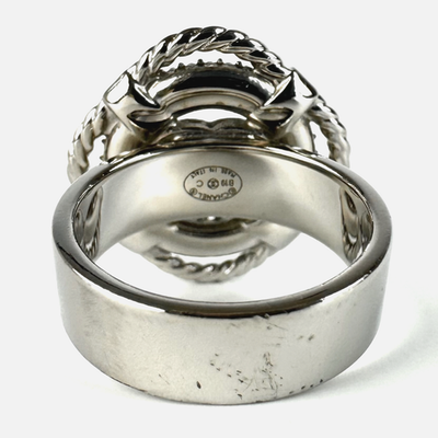 CHANEL Ring Coco Mark Logo Rhinestone Silver Tone JP19 US8.75 EU59