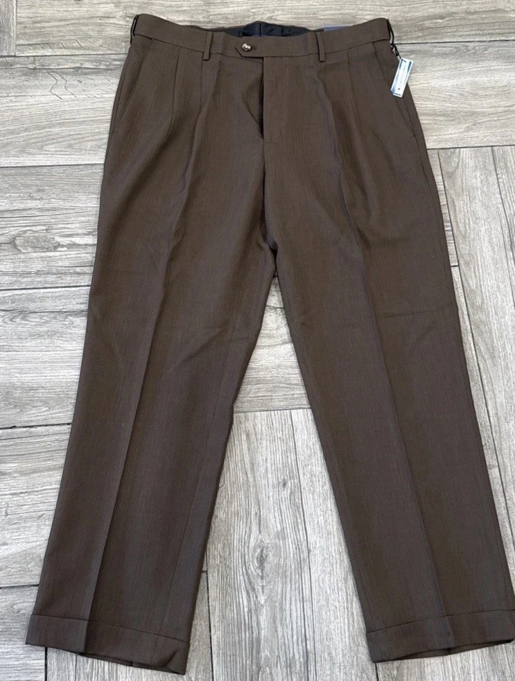 38x30 Croft & Barrow Brown True Comfort Dress Pant Pleated Classic Wrinkle Resis