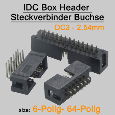 DC3 - 2,54mm 6-Polig bis 64-Polig IDC Box Header Steckverbinder Buchse ISP JTAG