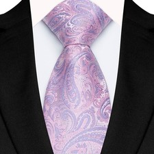 New Classic Paisley Pink Blue JACQUARD WOVEN 100 Silk Men's Necktie Tie