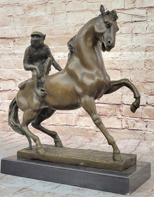 100% Solid Bronze Horse and Monkey Handmade Miguel Lopez Bronze Statue Figurine
