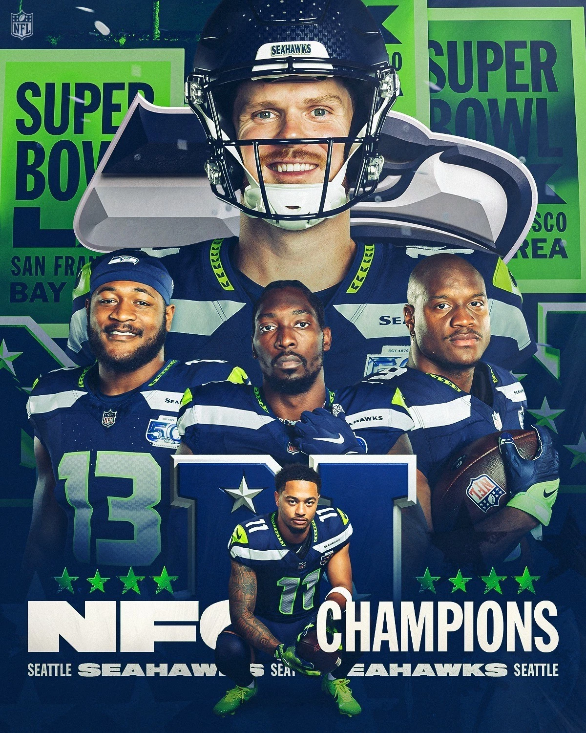 Seattle Seahawks 2025 football NFC Champions Poster