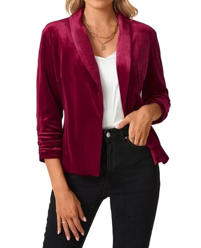 3/4 Sleeve Velvet Blazer Tailored Formal Jacket – Wine Red XL