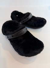 Crocs Classic Fur Sure Clogs Black Faux Fur Fleece Lined Women's Size 10