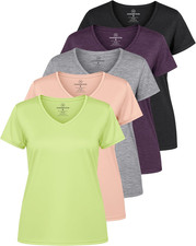 5 Pack: Women'S Dry Fit Short Sleeve V Neck Workout Top - Fitness Gym Athletic Y