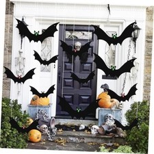 12Pcs Hanging Bats Halloween Decorations Outdoor, Large Scary Flying Bat with