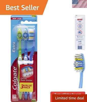 3-Count Colgate Extra Clean Medium Toothbrush Pack with Built-in Tongue Scraper