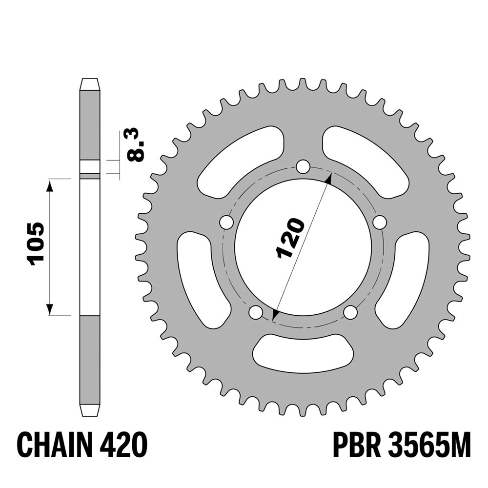 Pignon arrière PBR 51 dents pas 420 Aprilia RX 50 AM6 1999 2000 2001 2002 2003 2004 2005 2006 2007 2008