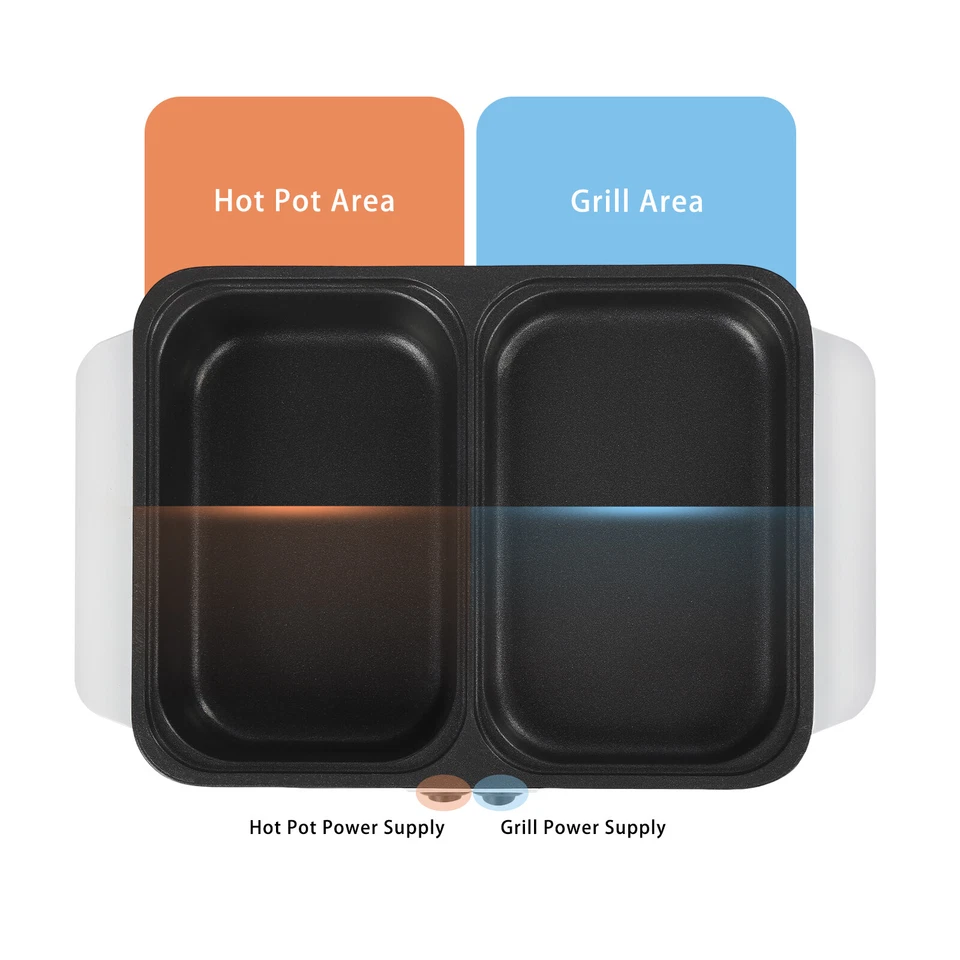 Olla caliente eléctrica 2 en 1 con parrilla antiadherente parrilla barbacoa sopa Shabu olla 1200 W Foto 4 de 4