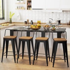 24'' Metal Bar Stools Set of 4 Counter Height Barstool with Wooden Seat Low Back
