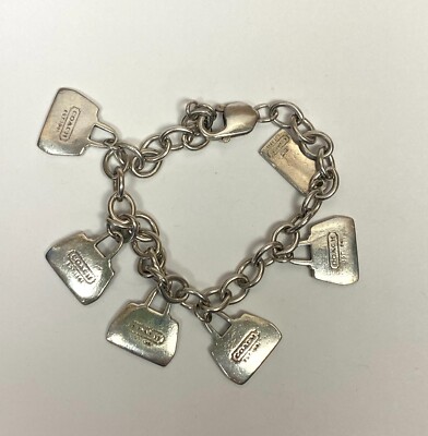 Coach EST. 1941 Sterling Silver Retired Purse Charm Bracelet | eBay