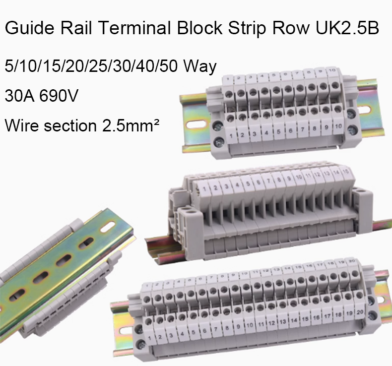 Morsettiera guida 5 50 vie fila UK2.5B 30A 690V sezione filo 2 5 mm²