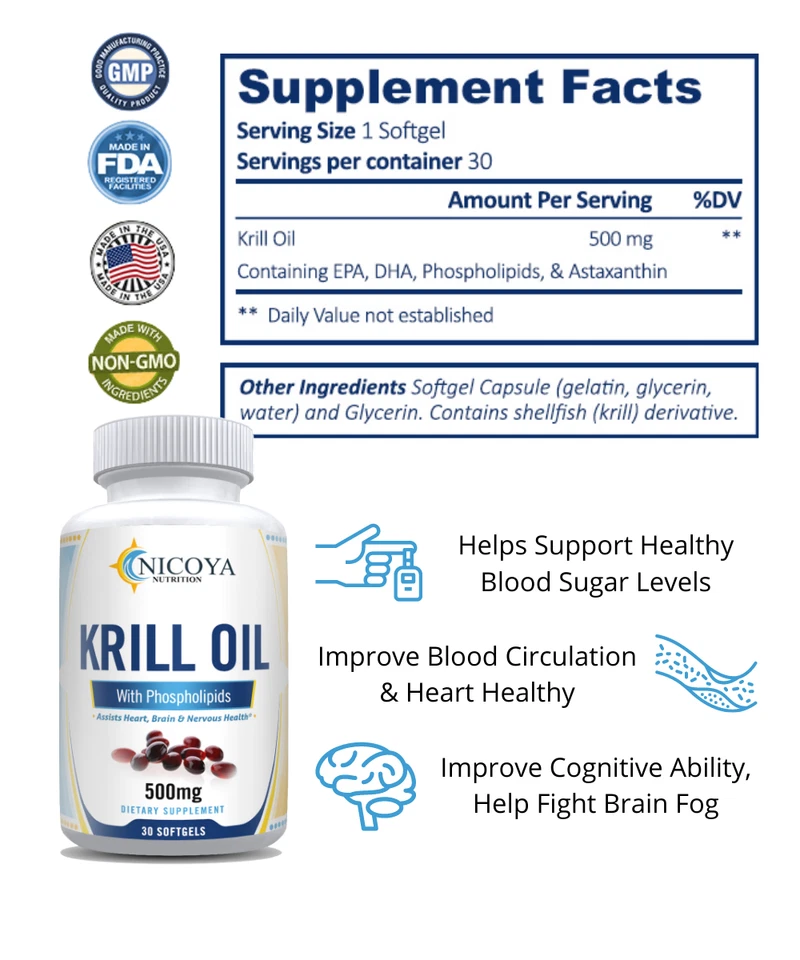 Aceite de Krill Antártico 500 mg, 30 Cápsulas Blandas | Omega-3 EPA, DHA, con Astaxantina Foto 4 de 4