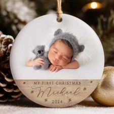 Custom Baby Photo Ornament, Personalized Baby  s First Christmas Ornament