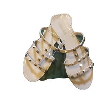 Mudd Womens Sz 11 Beige Tan Jelly Studded Slip On Slides Sandals
