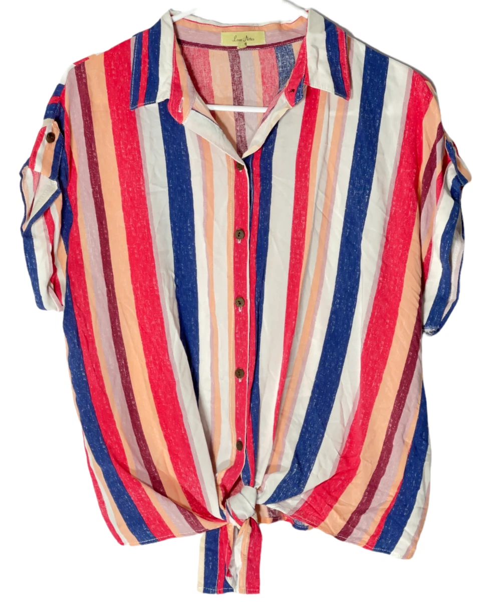 Love Notes teen girls short sleeve button up front tie knot blouse