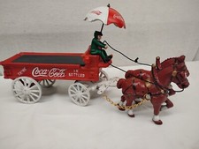 Vintage Cast Iron Coca-Cola Horse Drawn 9" Wagon with Umbrella