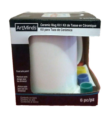 ArtMinds Ceramic White Mug Kit 6 pc Cup Paint Your Own Design New Boxed