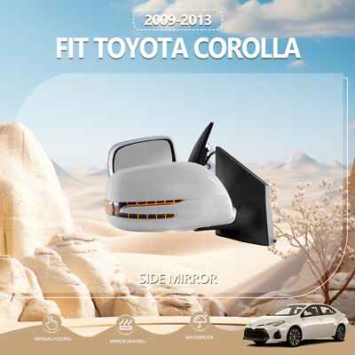 For 2009-2013 Toyota Corolla Side Mirrors Folding Pair White LED 5 Pins