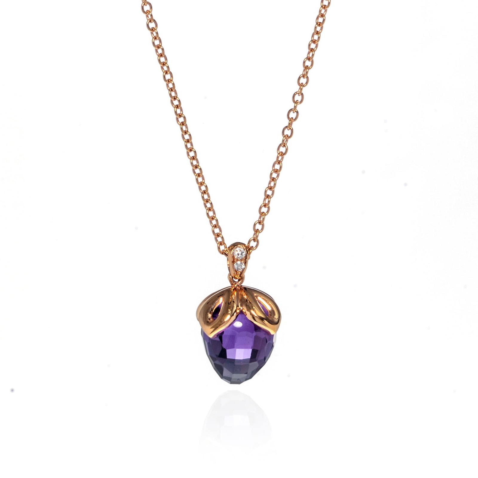 Ожерелье с подвеской из фиолетового аметиста и бриллианта Luca Carati из розового золота 18 карат весом 0,03 карата