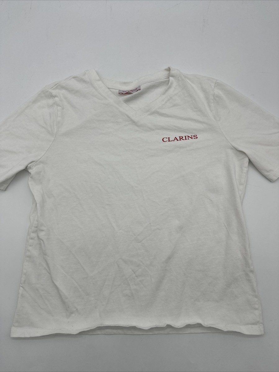 Clarins T-Shirt Women Size 40 White V-Neck…#1853 | eBay