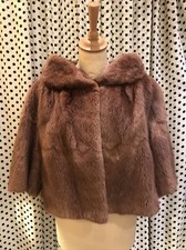 Musquash Real Fur Light Brown Vintage Jacket Size Large 3/4 Sleeve