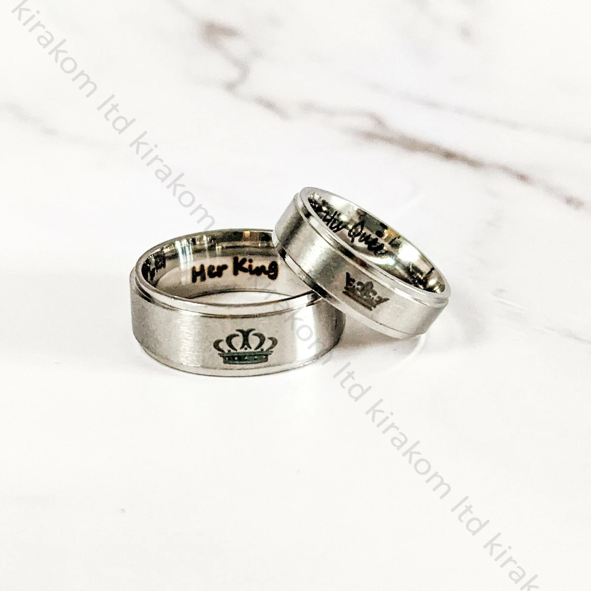 Couple Lovers HIS QUEEN HER KING Rings Steel Jewellery Anniversary Valentines