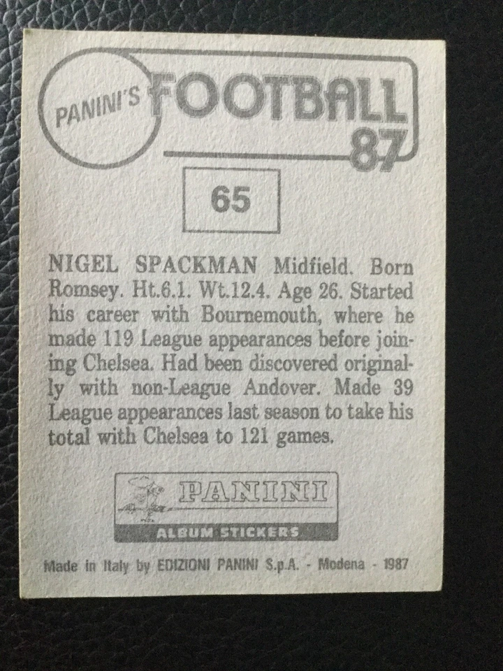 Rare Panini Football 87 # 65 Nigel Spackman Chelsea - Image 2 of 2