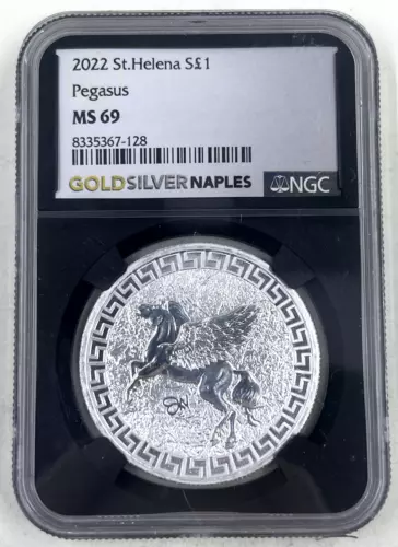 2022 St Helena Silver Pound NGC MS69 Pegasus Gold Silver Naples