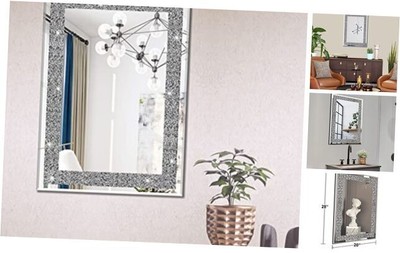 Ruomeng Wall Mirror Rectangular Crystal Crush Diamond Mirror for 28''L x 20''W