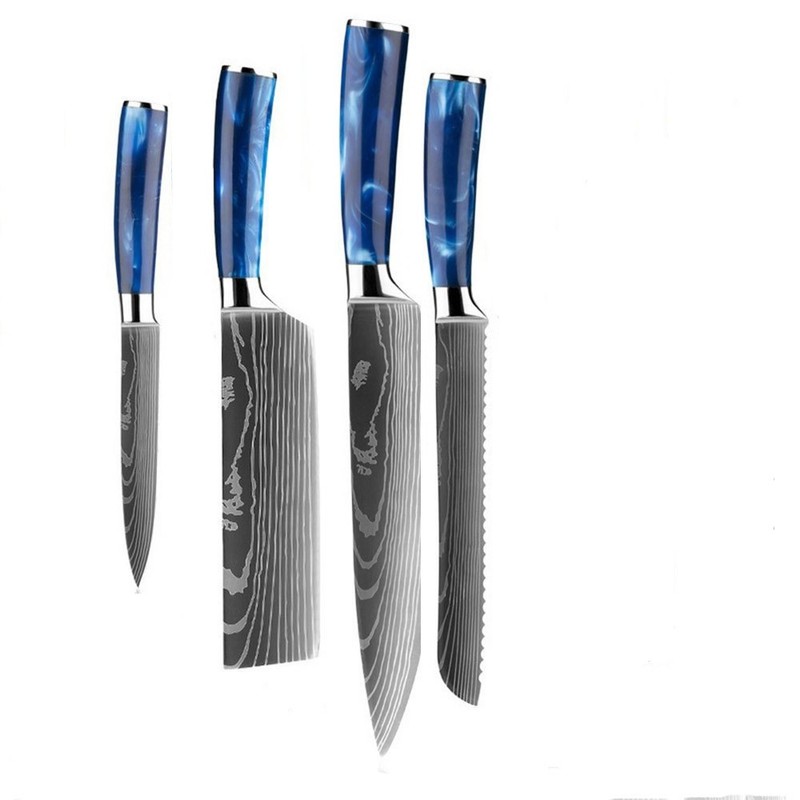 4PC Japanese Damascus pattern Stainless Steel Kitchen Chef Knives Set &Scabbard