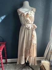 Satin Show Me your Mumu Ruffle Wrap Dress Beige Romantic Sz Small