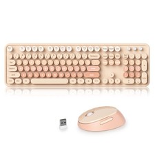 Brown Wireless Keyboard and Mouse Combo Full Size Typewriter Colorful Set PC