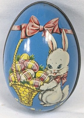 Liam Devlin Metal Tin Litho Easter Egg Candy Container Bunny Basket England
