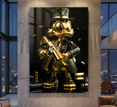 Dagobert Duck Gold-Waffe Motivationskunst, Business Acrylglas, Leinwand Pop Art