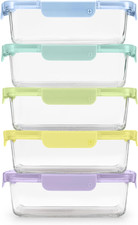 Ello Color Lock 5 Cup 10PC, 5 Pack Glass Meal Prep Sets Leak-Proof Glass Food St