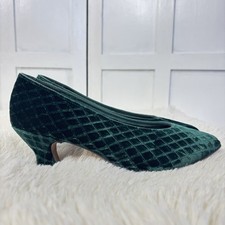 Vintage Pumps Kitten Heels Velvet Dark Green 80s Dolce By Pierre 7 1/2 Glam