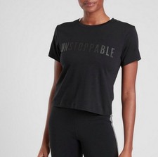 Athleta UNSTOPPABLE Tee Black Cotton Blend Short Sleeve Activewear TShirt Top S