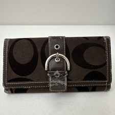 Vintage Coach Soho Signature Canvas Trifold Wallet Brown Buckle Y2K Flawed 7x4x1