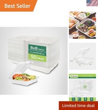 Compostable Clamshell Food Containers - 8x8" 50-Pack, Biodegradable Sugarcane...