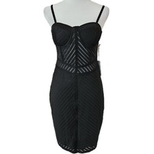 Iris Sheer Black Mesh Dress Womens Large Built In Bra Clubbing Rave Sexy Bodycon