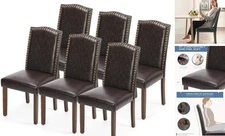  Dining Chairs Set of 6, Moden PU Leather Kitchen Table Chairs 6 Pack Brown
